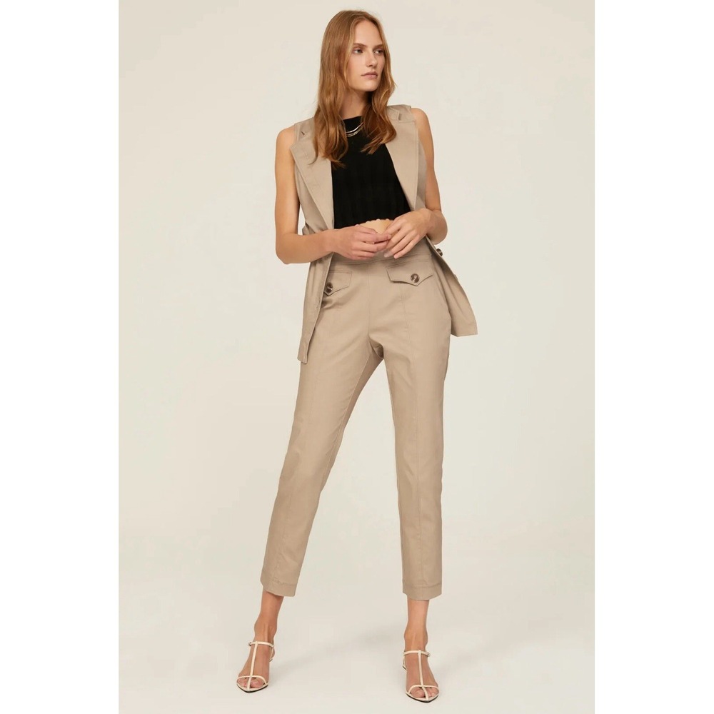Toccin NY Pants 12 Stone Beige Cotton Blend Safari Pintuck Cropped Straight